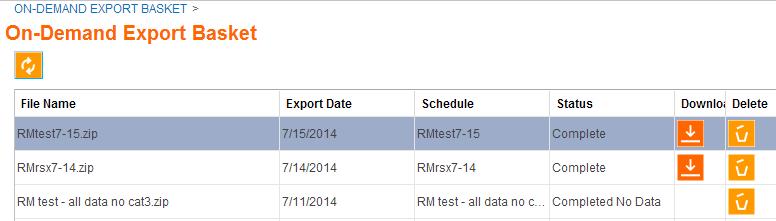 34 Basket Item data is scheduled in the Export Schedules. The file name is the name of the schedule created in the Export Schedules.