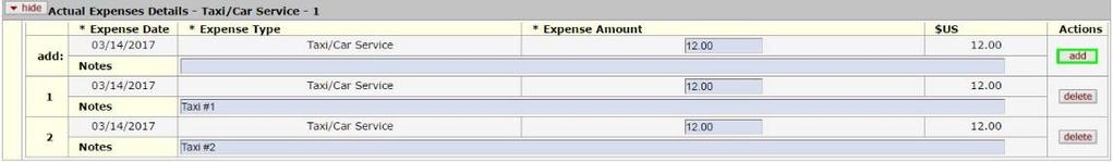 Step 5 Add the third expense and select the "add" button CTS and Corporate Card