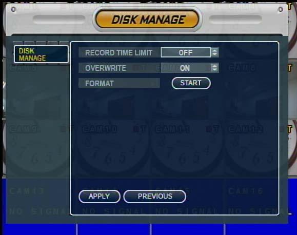 Disk Management Disk Overwrite : Select Overwrite Permission when Hard Disk Full ON: Overwrite Hard