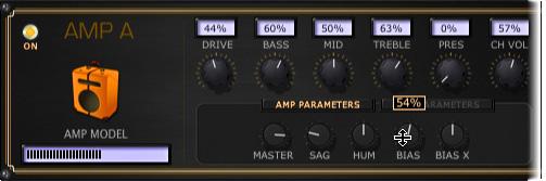Editing FX & Amps Power Amp DEPs - The 5 knobs here relate to the power amp parameters (Master Volume, Sag, Hum, Bias & Bias Excursion) found within the device s Amp Edit screens whenever a Full Amp
