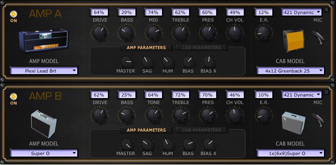 Editing FX & Amps Dual Amp Tones As mentioned above, when your tone includes 2 Amp Models, you ll see an additional Amp B edit panel displayed.