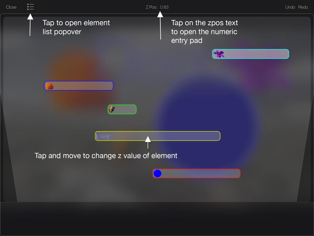 Element end behavior can be edited by selecting the sign post button. If the end behavior is set to transparent the element will be invisible in the final output and semitransparent in preview.