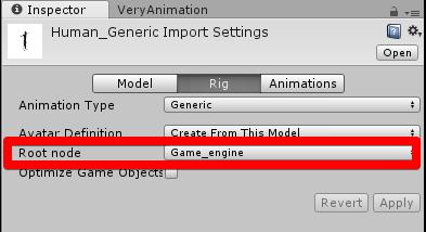 Root Motion (When there is Root Node designation in Avatar such as Model) It is necessary to set Root Node in