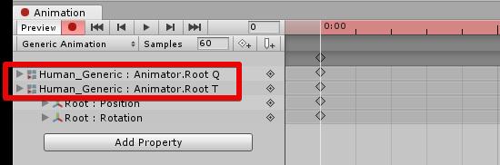 RootT and RootQ are created automatically when 'Apply Root Motion' is enabled in Animator or when updating with