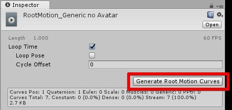 Generic root motion works with the above Animator and each Animation Clip setting. Please check the Unity documentation for details.