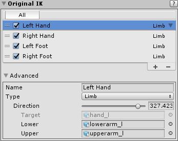 Original IK It is original IK of. It is added by selecting the bone which becomes the tip and pressing the add button, or pressing the I key.
