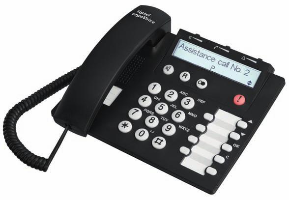 key (confirmation of receipt) Large slide bars to adjust the volume of tone ringing, handset and loudspeaker Compatible with hearing aids Caller ID (CLIP) speed dial keys (including emergency call