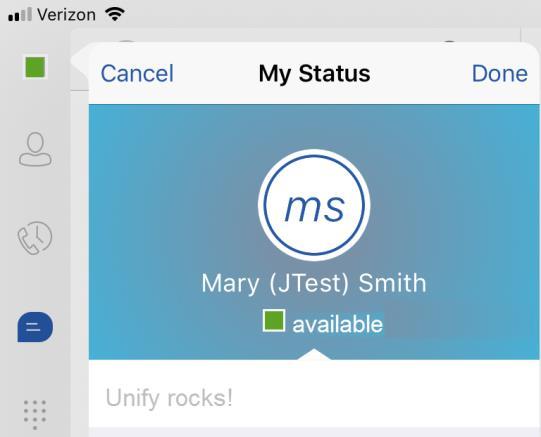 My Status Settings Menu Within the Contacts tab, you can configure your image, a message, and your availability status to display to members in your Contact list access.