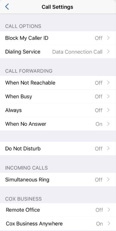 - Call Settings The UC client app supports the configuration of UC features, which allows supplementary services to be turned on or off through Call Settings.