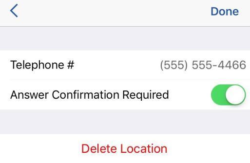 Tap the Add Location link. 4. Tap in the Telephone # field Result: A sub-window appears. 5. Enter the phone number you want to include when you receive an incoming call. 6.
