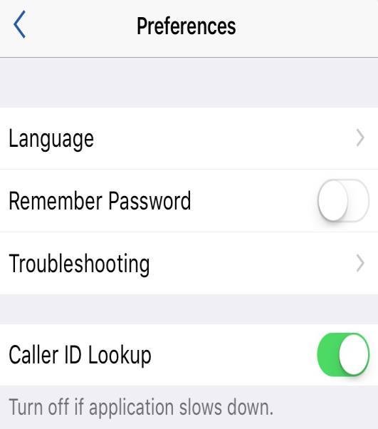 Figure 32. Preferences Screen Language The UC client supports English only.