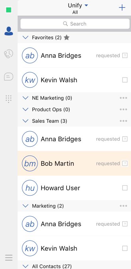 Contacts The Contacts list can contain: Presence-enabled contacts Non-presence-enabled contacts Any contact can be marked as a Favorite, which then displays the person or entity at the top of the