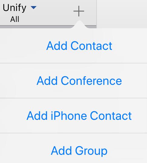 Manually Add Contact Information Use the following steps to add a new contact. 1. Tap the plus symbol to the right of the UC App drop-down menu. See Figure 35. Result: The Add Contact menu displays.