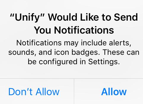 Figure 2. UC App Notifications message Figure 3. End User License Agreement 4. Read the EULA and tap Accept in the lower right corner.