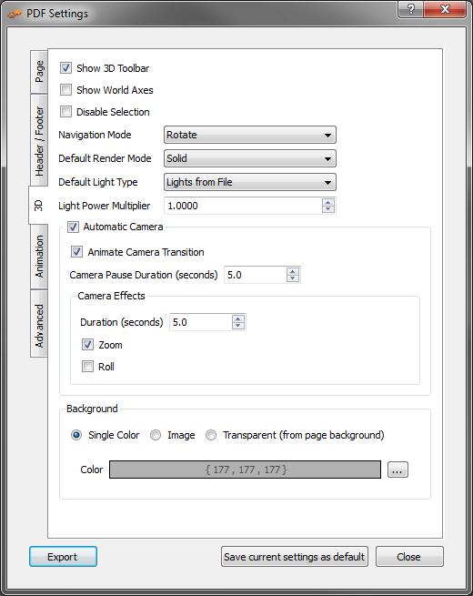3D Settings The following images show the same model using different render modes. Show 3D Toolbar: shows or hides the 3D toolbar in Acrobat reader when opening the 3D PDF file.