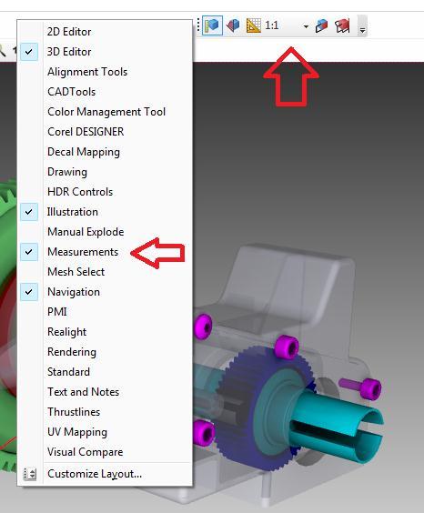3 Measurements Measurement tools enable you to calculate the distance between objects and elements, and angles between elements. To add a measurement, proceed as follows: 1.