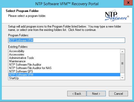 8. In the Select Program Folder dialog box, select the program folder to which you