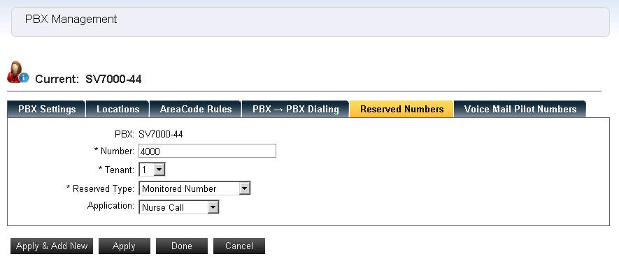 Follow this path to configure a Monitored Number: OW5000 > Platform > PBXs, select the proper PBX and click Reserved Number. Figure 3-2 displays.