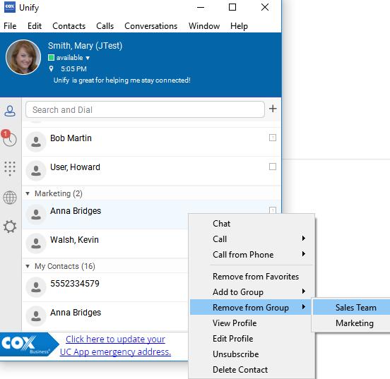 Contacts Chat Select Chat on the contact submenu to open a chat communication window. See the section covering Communication Windows for more information about chat and instant messaging.