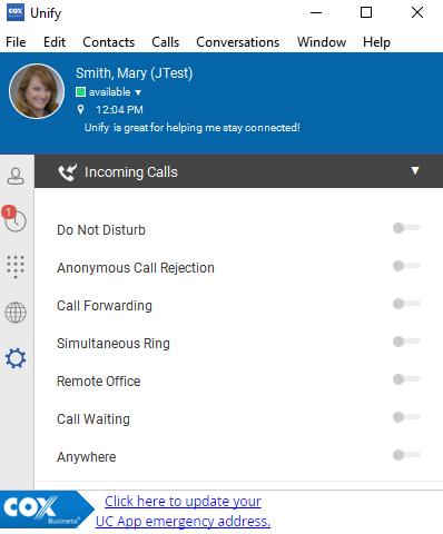 Preferences Incoming Calls The Incoming Calls category allows you to make changes to the following settings: Do Not Disturb Anonymous Call Rejection Call Forwarding Simultaneous Ring Remote Office