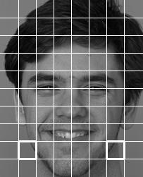 We can see that local regions of the same person cover the same facial components, but it is clear that the top of the eyebrows and mouths of these two faces are in different grid cells (local