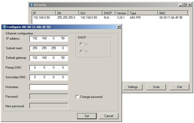 Changing the IP Address using the IPConfig program: The IP address of the NX2A4A can also be changed by using the Anybus IPconfig program. This program can be downloaded from the Anybus website.
