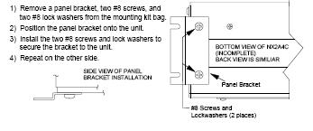 Attaching the Panel Brackets The following figure shows how to install the panel brackets so that the NX2A4X can be securely mounted to an enclosure. Note that the bottom view of the unit is shown.