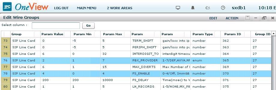 The Edit Wire Groups screen is displayed. Scroll down the screen as necessary to locate the entry with Param ID of 365.
