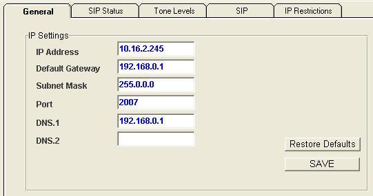 Basic System Setup 3.1.3. CHANGING THE GATEWAY'S IP ADDRESS To change the IP Address of the Gateway 1) On the Main Toolbar, click VoIP and select the General tab.