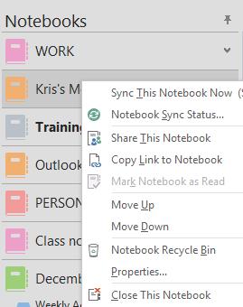 Recycling your Notebook s Section or Page: 1. Click the Recycle Bin button. 2. Right-click the section tab or page name. 3. Choose Move or Copy to return it to the notebook.