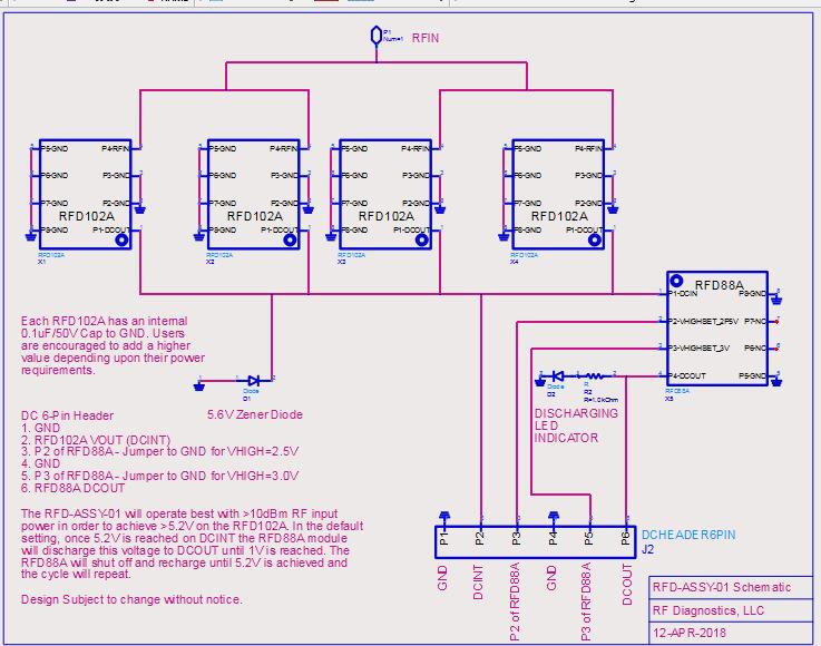 Figure 4. RFD-ASSY-01 DC Schematic. The DC schematic along with basic operating instructions are shown in figure 4.