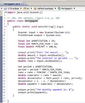 Mortgage01java First Attempt In-class Note: View from Eclipse 22 The printf method Output Formatting The first parameter holds format specifiers Each specifier has the form: