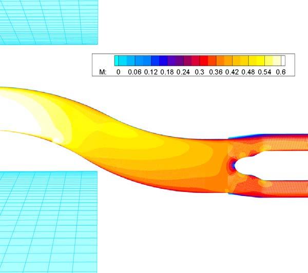 Figure 15: Flow solution for the S-Duct with VG s modelled with a structured grid Total Pressure contours in the vicinity of the vortex generators in the S-Duct show the fine details of
