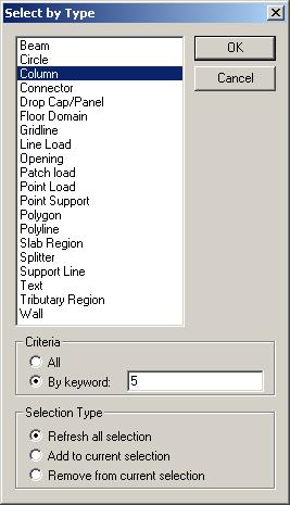 Chapter 4 TOOLBARS AND DIALOG WINDOWS Click on the Select by Type tool. The dialog box below will open. Select an entity type from the list.