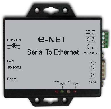 e-net TCP/IP Converter Installation 3 Digital I/O Port DC-In Power Outlet Serial I/O Port RS-485/RS-422 Ethernet Port Reset Button Serial I/O Port RS-232 LED Indicators Power Supply The e-net TCP/IP