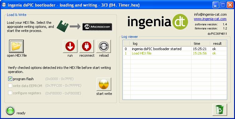 Loading and Writing programs User s guide When you finish the detection process, you can load as many programs as you want into your dspic. The loading & writing dialog window pops up (see Figure 10).