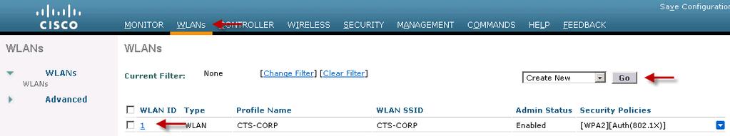 1X authentication with Cisco ISE defined as the RADIUS server. From the WLC, navigate to WLANs WLAN ID to modify the SSID defined at bootstrap.