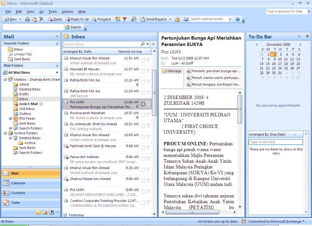 Microsoft Outlook 2007 (PC Access) Overview Favourites Folders, provide quick folder access The Outlook Bar has been replaced with the Navigation Pane.
