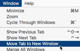 Just select Move Tab to New Window under the Finder s Window menu (Window > Move Tab to New Window):
