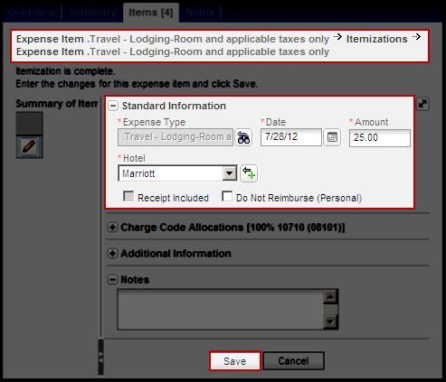 E.R.A. - Hotel Itemization 4. On the itemization s Expense Item page, enter all required information. (Figure 1.