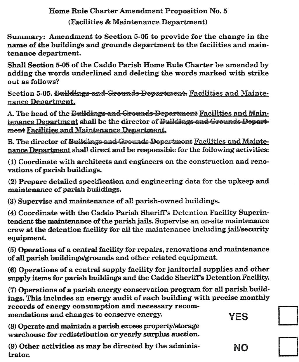Charts show Caddo Parish results only. Home Rule Charter Amendment Proposition #5 PW- HRC #05 -- Prop.
