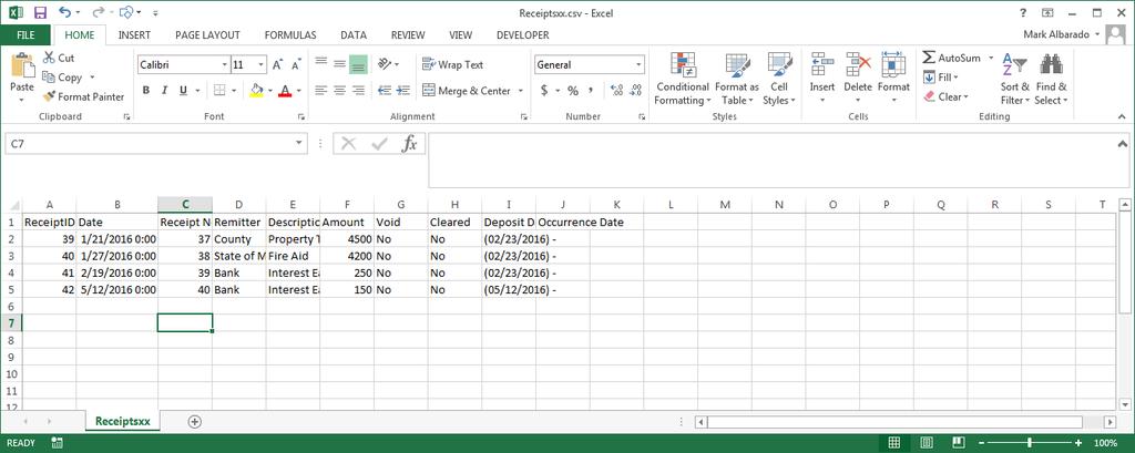 CTAS User Manual 2-19 Receipts: Export to CSV (continued) CTAS will save the data as