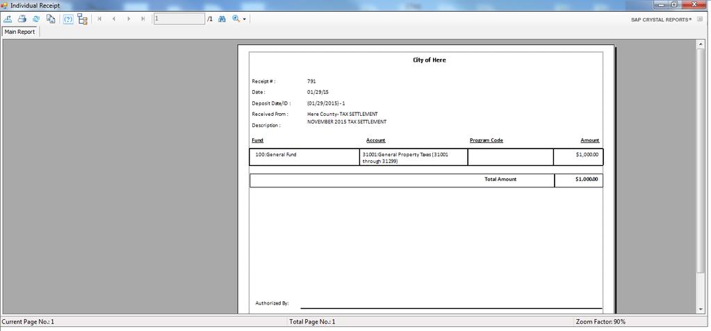 CTAS User Manual 2-20 Receipts: Print an Individual Receipt To print an individual receipt, open the Receipts section of the Accounting Module (see page 2-1).