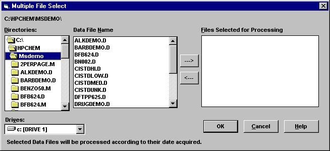 Selecting multiple data files 1 2 Select the directory where the data files are located Select the data files you want to use and click the right arrow key (or double-click on a file name) Use this