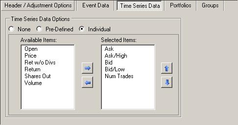 You can also build your own combination from all the available data items. To do so, click Individual.