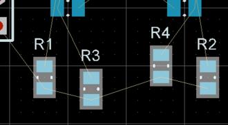 8. The PCB editor also includes powerful interactive placement tools. Let's use these to ensure that the four resistors are correctly aligned and spaced. 9.