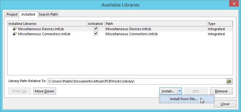 Access components through the Libraries panel. Making Libraries Available to Access the Components In SOLIDWORKS PCB, library-based components can be placed from Available Libraries.
