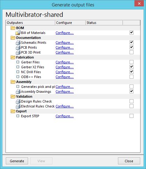Generate button to generate the outputs in the \Default Configuration folder.
