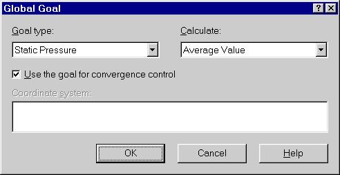 2 Keep the Static Pressure, Average Value and accept to Use the goal for convergence control. 3 Click OK.