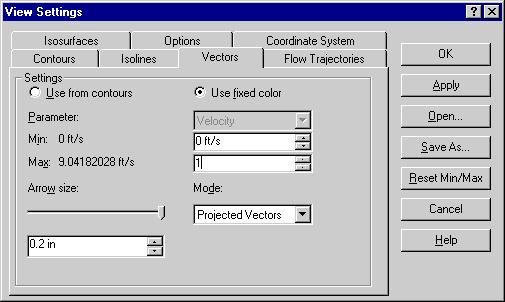 COSMOSFloWorks 2004 Tutorial Cut Plots 12 Click the Vectors tab and change the Arrow size to 0.2 by typing the value in the box under the slider.